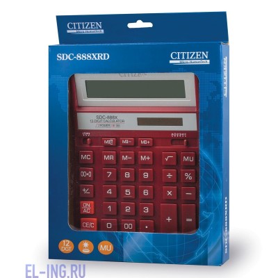 Калькулятор настольный Citizen SDC-888XRD 12 разр.двойное питание 158*203*31mm красный